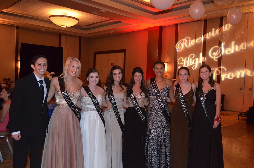 Prom court members Jonathan Hawk, Megan Carville, Delaney Barkes, Stephanie Ciricillo, Sabrina Charlotte, Mariah McCurry, Briann Goff and Lauren Cohen