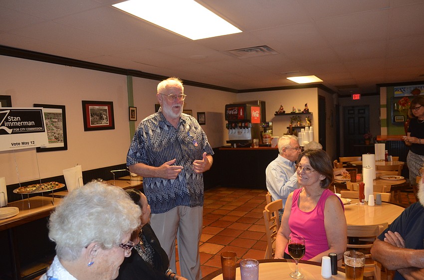 Stan Zimmerman speaks to his supporters at Ringling Pizza.