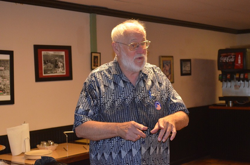 Stan Zimmerman speaks to his supporters at Ringling Pizza.