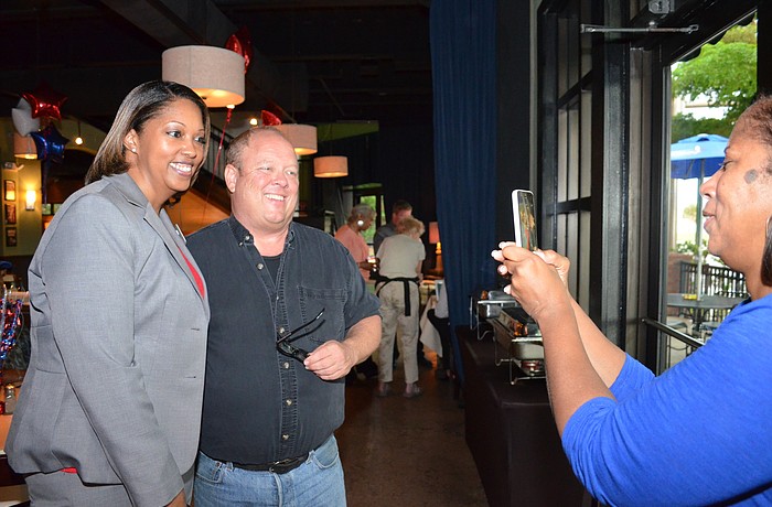 Shelli Eddie poses with Keith Fitzgerald at her watch party at the Starlite Room.