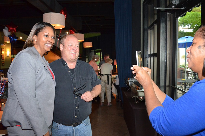 Shelli Eddie poses with Keith Fitzgerald at her watch party at the Starlite Room.