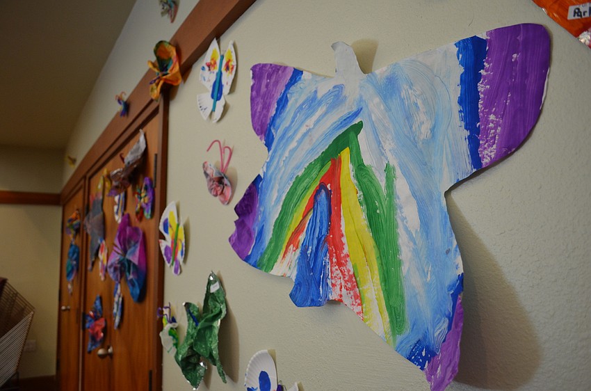 Students painted butterflies of varying shapes and sizes to decorate Fellowship Hall.
