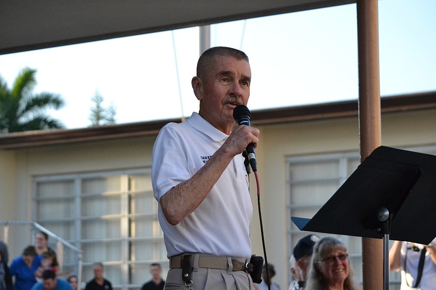 Former Sarasota Military Academy Head of School Dan Kennedy addresses cadets during his retirement ceremony.