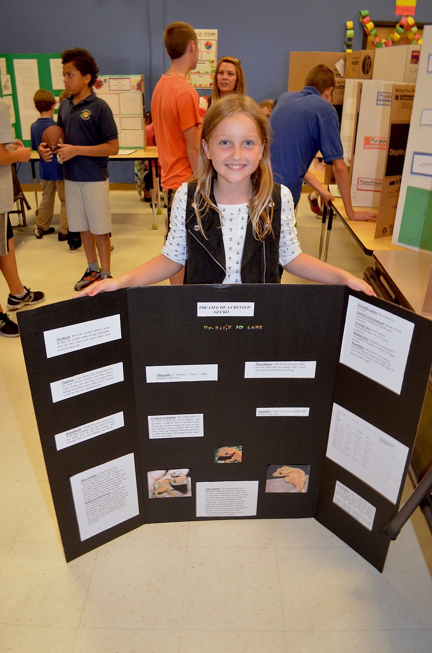 Nine-year-old Ellie Lake studied crested geckos for her project.