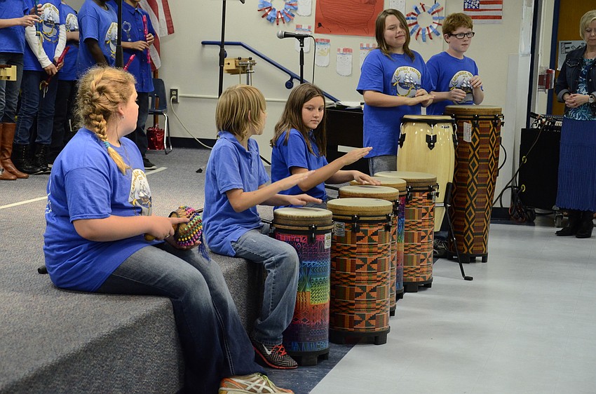 Fifth-grade students learned an Native American chant and played it during their performance.