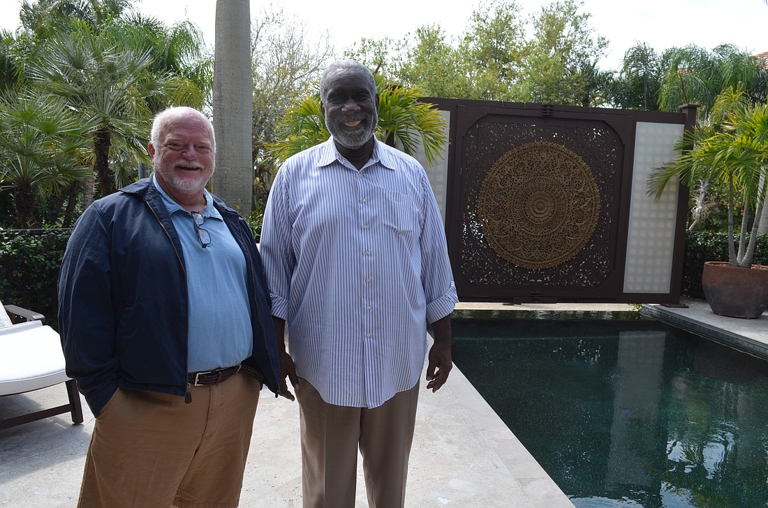 Sarasota County Commission candidate Fredd Atkins, right, recently led a home tour for the Longboat Key Garden Club.