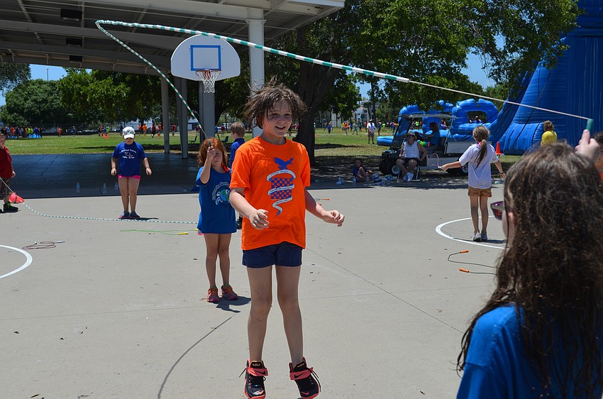 Sofia Barron plays jump rope.