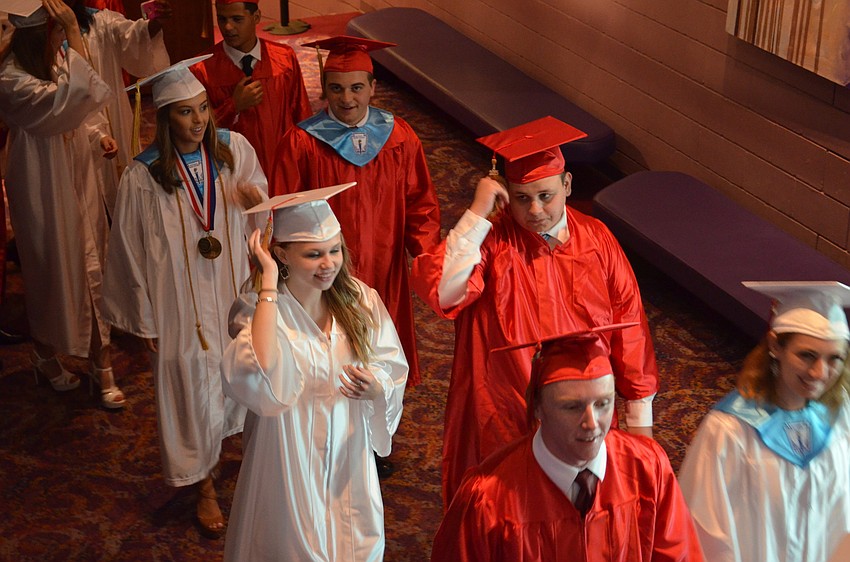 Students start the march into the auditorium at Van Wezel Performing Arts Hall.