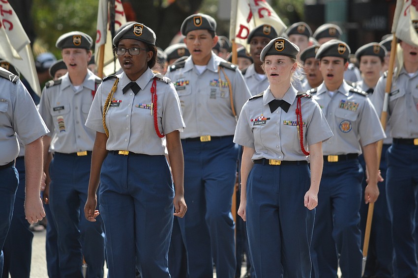 Members of the Riverview High School ROTC march during the Memorial Day Parade.