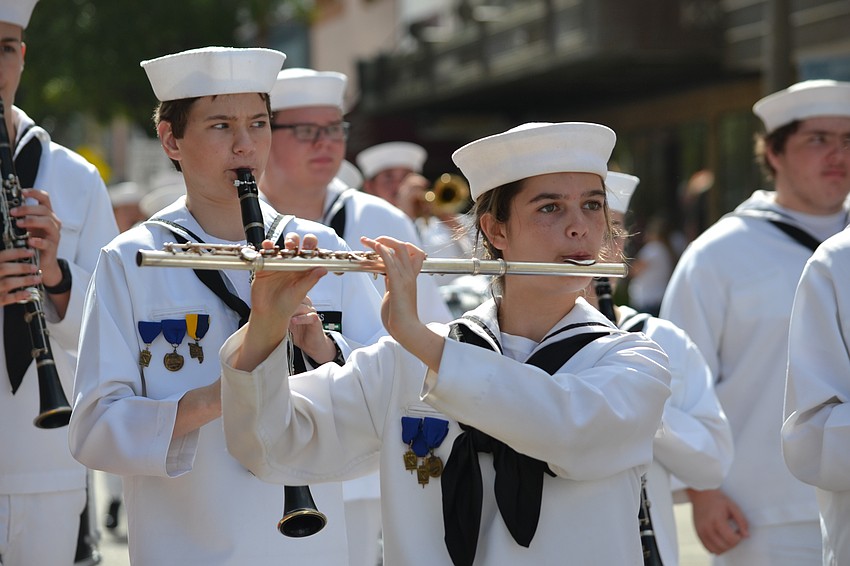 The Sarasota High School Mighty Sailor Band performed during the Memorial Day Parade.