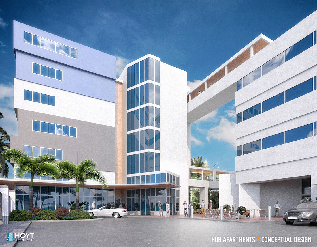 Although the project is still in conceptual phases, this preliminary rendering illustrates the end goal of creating a unified HuB campus when the new apartments are in place.