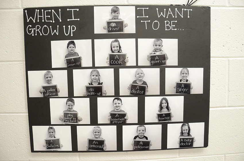 Students wrote down what they wanted to be when they grew up.