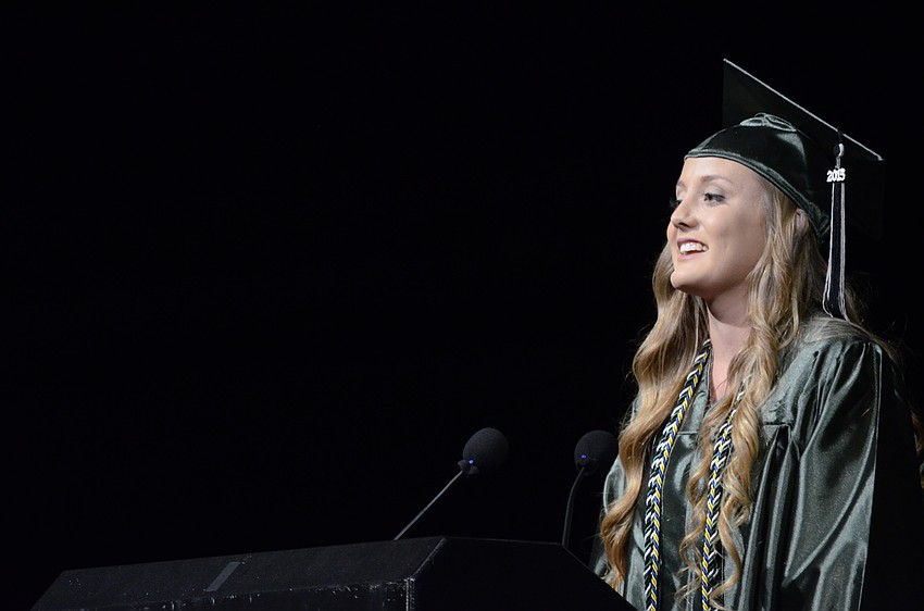 Rebecca Deibert delivers her commencement speech.