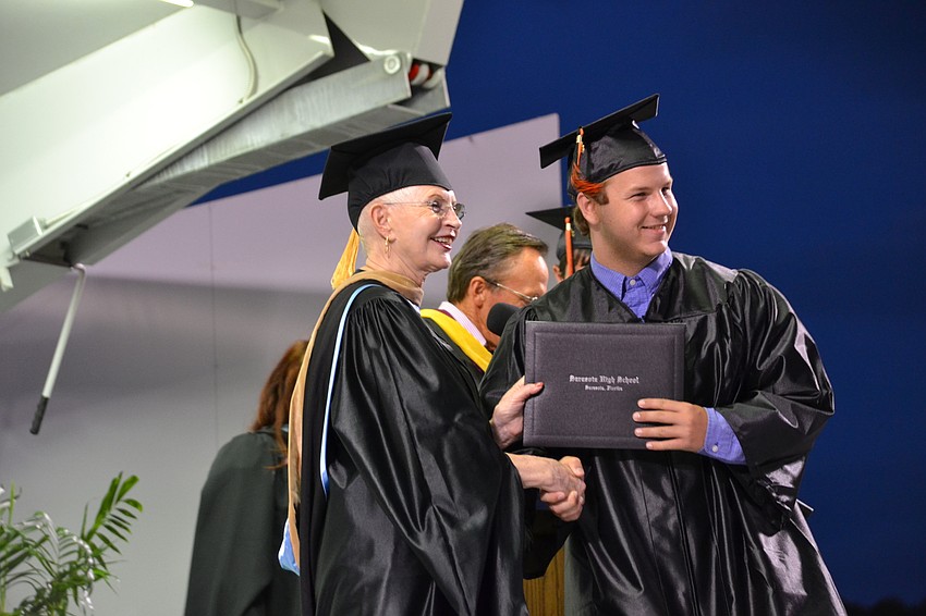 Hershel Bedsole III poses for a photo with Sarasota County School Board Member Caroline Zucker.JPG