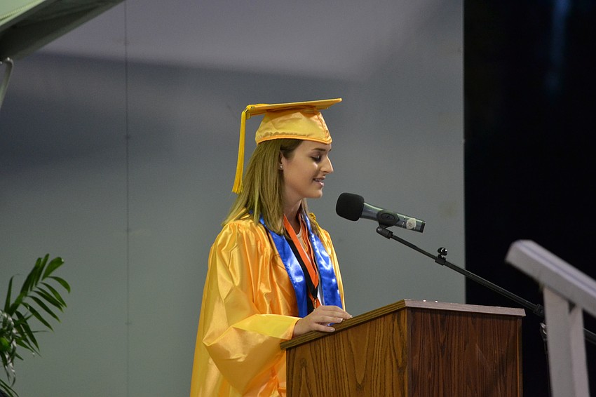Natalie Olson addresses classmates during her commencement speech.