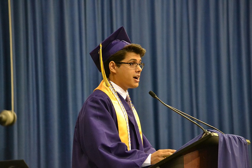 Pablo Infante addresses classmates during the commencement ceremony.