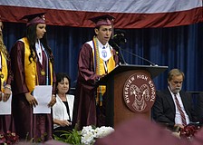 Jake Hurwitz addresses classmates during his salutation speech at the Riverview High School commencement ceremony.