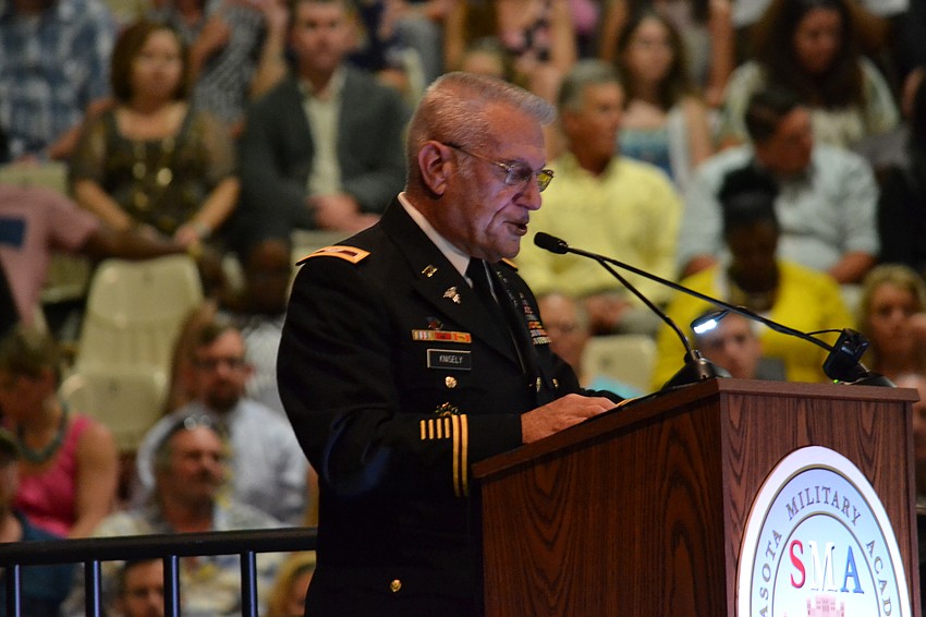 Col. Ben Knisely addresses cadets during the commencement ceremony.