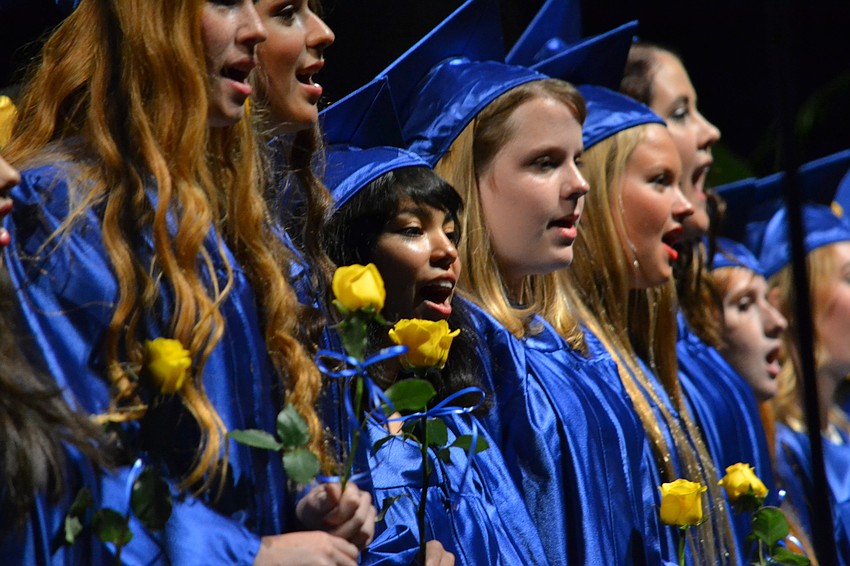 Students of the Pine View Chorale perform the national anthem.