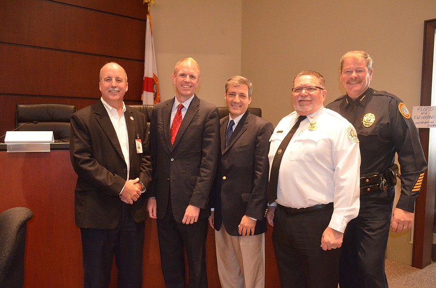 Sarasota County Emergency Management Chief Ed McCrane, Director of the Florida Emergency Management Bryan Koon, Manatee County Emergency Management Chief Don Hermey, Director of State Fire Marshal Julius Halas and Longboat Police Chief Pete Cumming spoke.