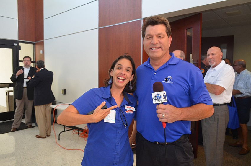 Caryn Calvo and speaker Bob Harrigan, chief meteorologist of ABC 7