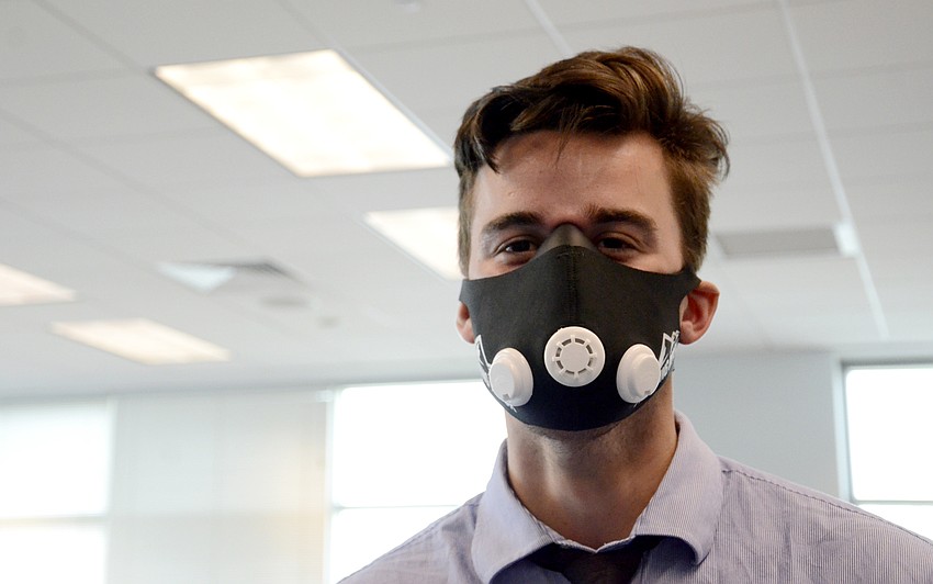 Mark Johnson, a LECOM student, tests out the high altitude training mask.