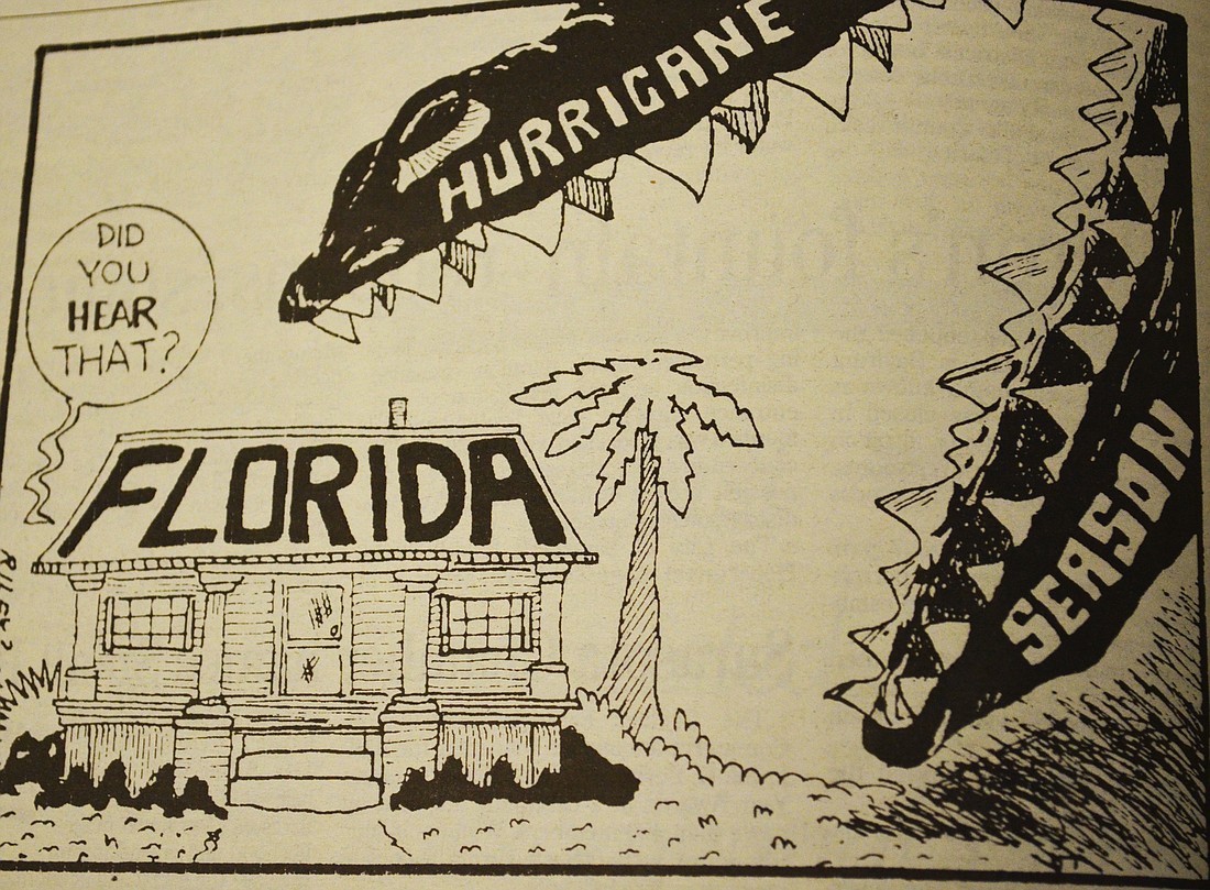 An editorial cartoon depicts what was predicted for the 2001 hurricane season. For the Atlantic side of the state the summer was an active one with 15 named storms. But the closest that Sarasota got to a storm was Hurricane Gabrielle that hit Venice and