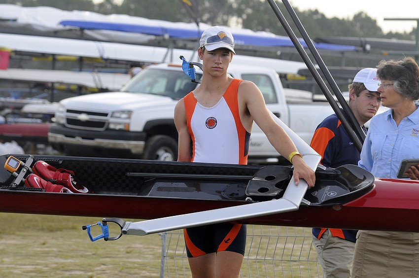 Luke Sendelbach of Orange County Rowing Association prepares for his Men’s Youth 1x C Final June 14.