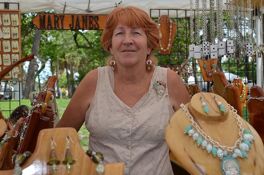 Mary Janes with her jewelry line on display.