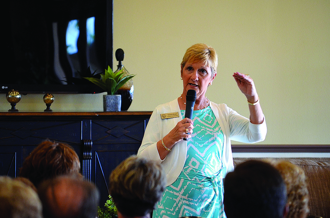 Manatee County Commissioner Vanessa Baugh speaks at a June town hall meeting. File photo.