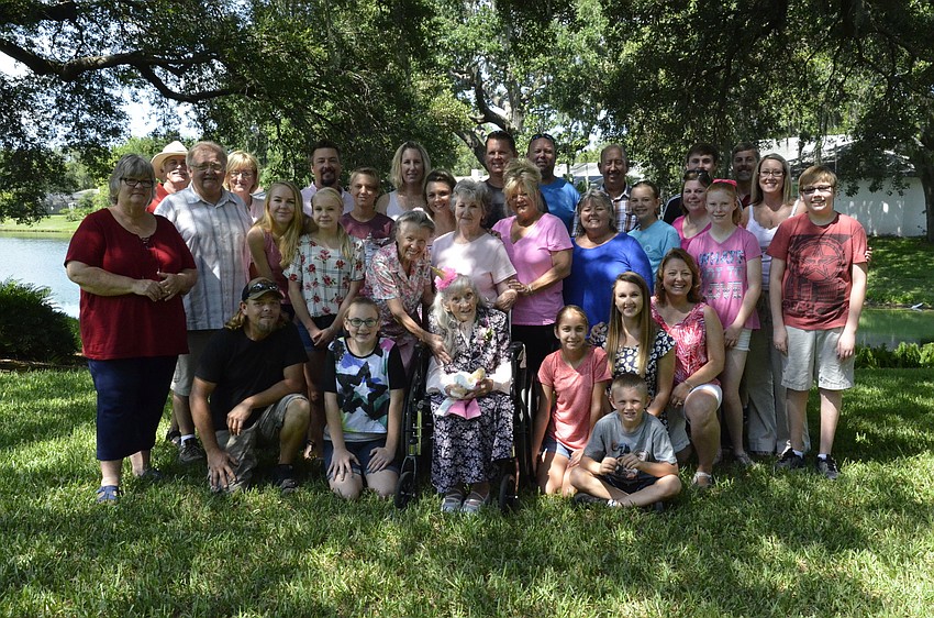 Edna Strode and her five generations of family celebrated her 100th birthday Saturday.