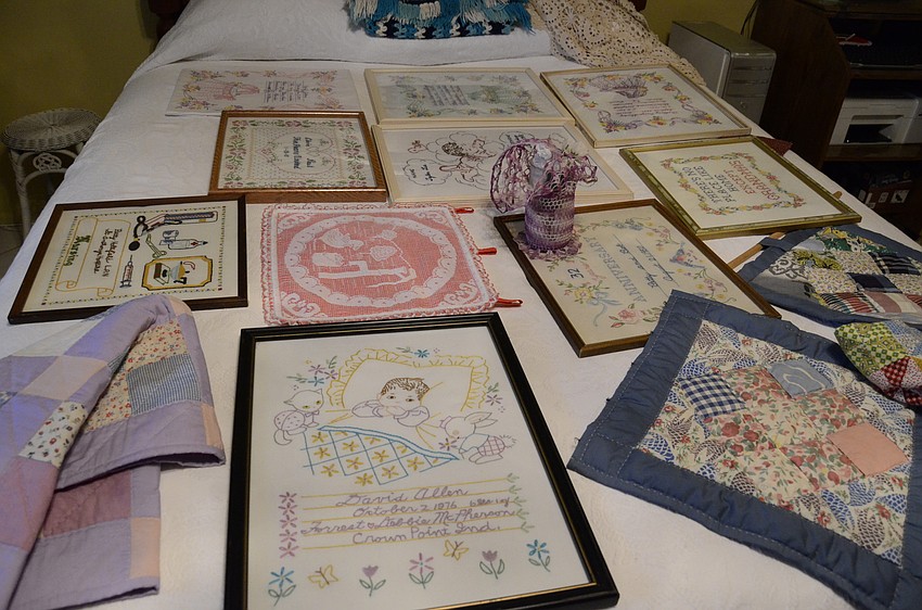 Family members brought in the crochet pieces Edna Strode had made over the years.