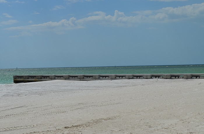 A $2 million North Shore Road beach access project included the construction of two groins, also known as erosion shoreline control structures, to help keep sand in place on the shore.