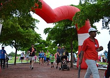 Supporters approach the finish line for the 2014 Heart Walk at Payne Park.