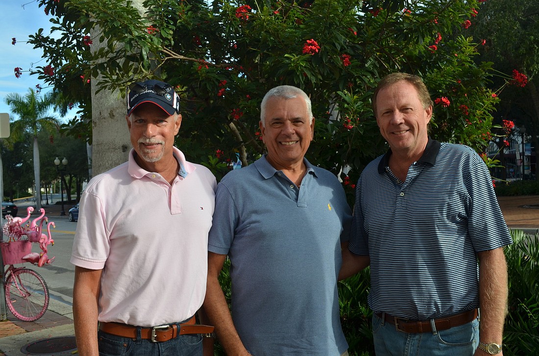 Jay Sparr, Edward Rosenblum and Graeme Malloch, former leaders of the St. Armands Residents Association, are focusing on fighting a city proposal to manage events on the Circle. Photo by David Conway