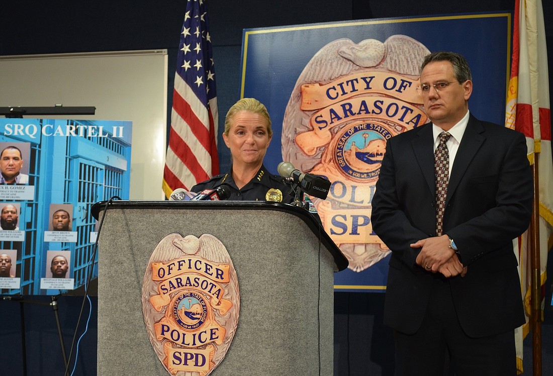 Sarasota Police Chief Bernadette DiPino and Lt. Pat Ledwith announce the details of a two-year operation targeting local drug traffickers.