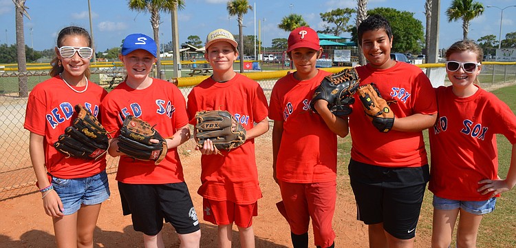 Bryn Dulitz, Sasha Sumskoy, Dean Thompson, Micah Jodhan, Sam Elnaggar and Emily Freed of the Boston Red Sox.