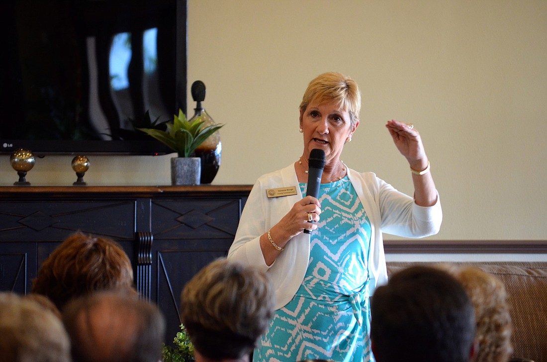 District 5 County Commissioner Vanessa Baugh discussed issues on Esplanade residents' minds at a forum May 21.