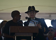 County Commissioner Carolyn Mason with Lee Kiche. Mason proclaimed May 26 to be Memorial Day