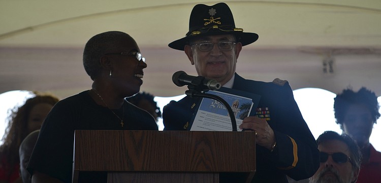 County Commissioner Carolyn Mason with Lee Kiche. Mason proclaimed May 26 to be Memorial Day