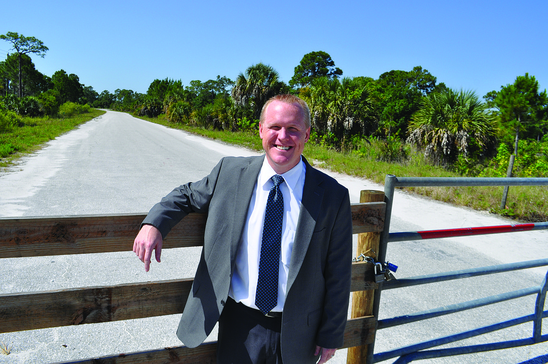 Schroeder-Manatee Ranch's Todd Pokrywa stands in front of the future extension of Lakewood Ranch Boulevard Ã¢â‚¬â€ a project connected with the Villages of Lakewood Ranch South. Photo by Pam Eubanks