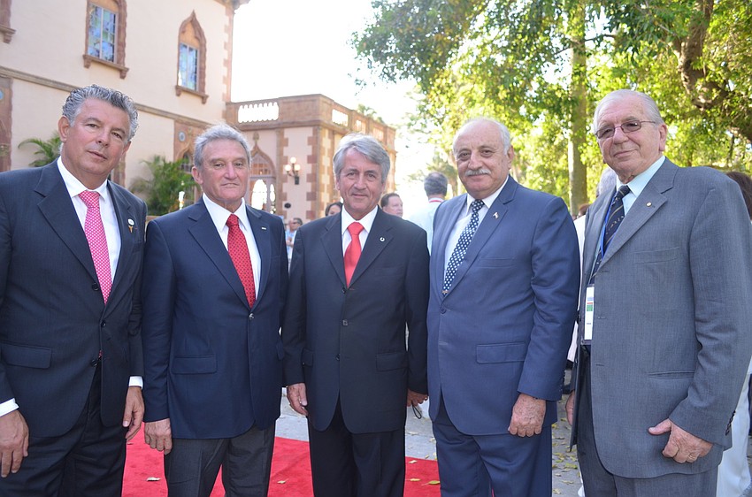 Modern Pentathlon Vice President Joel Bouzou with South American Regional President Jorge Salas, Modern Pentathlon President Klaus Schormann, African Regional President Sameh Guemeih and Oceania Regional President John Pennell