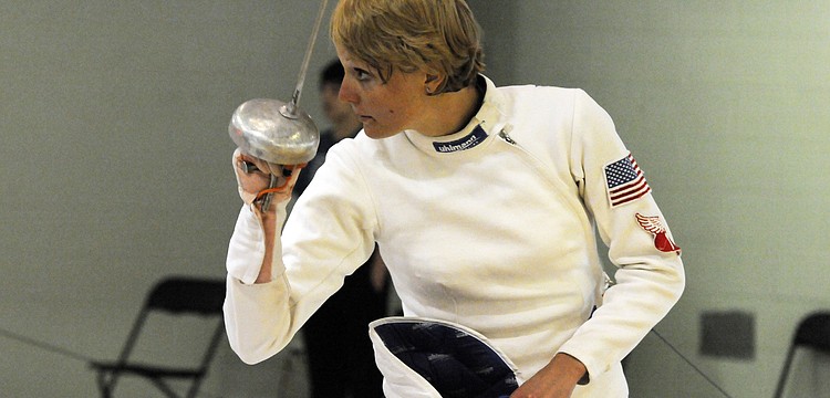 The United Statesâ€™ Margaux Isaksen prepares for her final dual in the mixed relay round robin fencing event June 8.