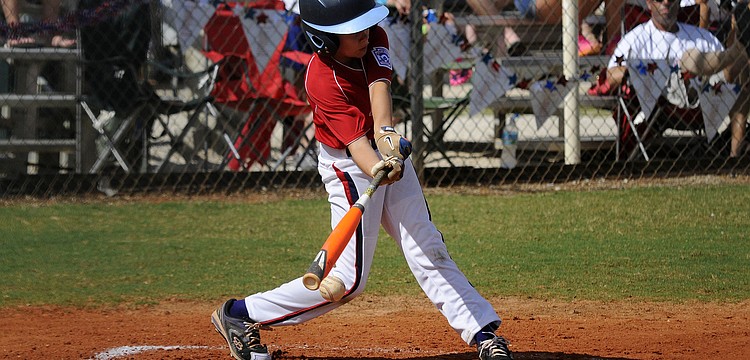 Luke Geske got a hit for the Sarasota American 9/10 team during its tournament opening victory over Sarasota National June 21.