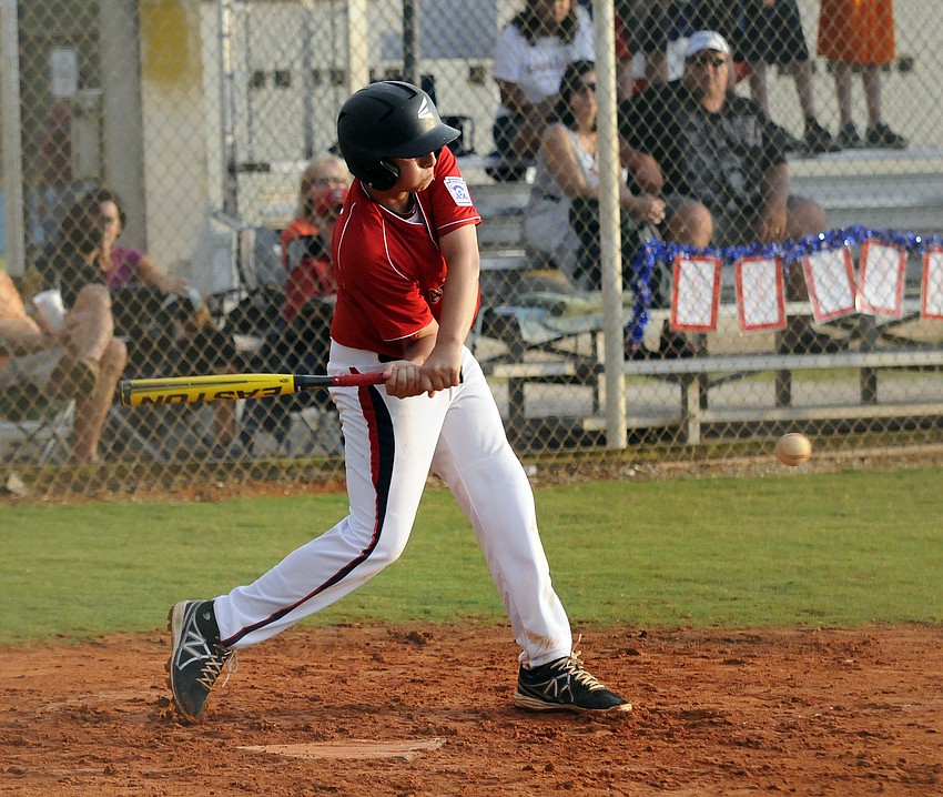 Jack Carney makes contact during one of his at bats for Sarasota American.