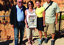 CANYON CRAWL. Ron and Glenda Robertson and Elaine and Pete Bokach brought their East County Observer to Bryce Canyon National Park, in Utah.