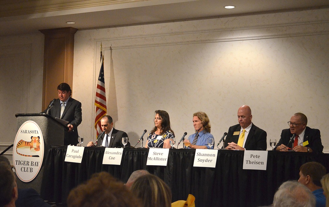Candidates for the District 2 Sarasota County Commission seat answered questions at the Tiger Bay Club candidate forum Thursday, July 10, at Michael's On East.