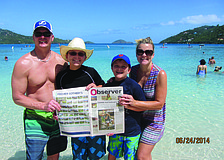 CRUISINâ€™. John, Jason, Derek and Jackie Breiner enjoyed catching up on their East County news while on the beach at Magen's Bay in St. Thomas, Virgin Islands. The family enjoyed a Norwegian cruise to the Caribbean.
