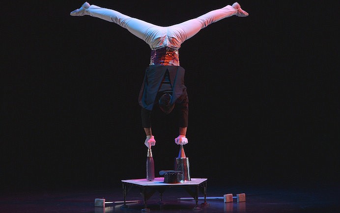 Hand balancer Christian Stoinev performs in the Summer Circus Spectacular at the Historic Asolo Theater.