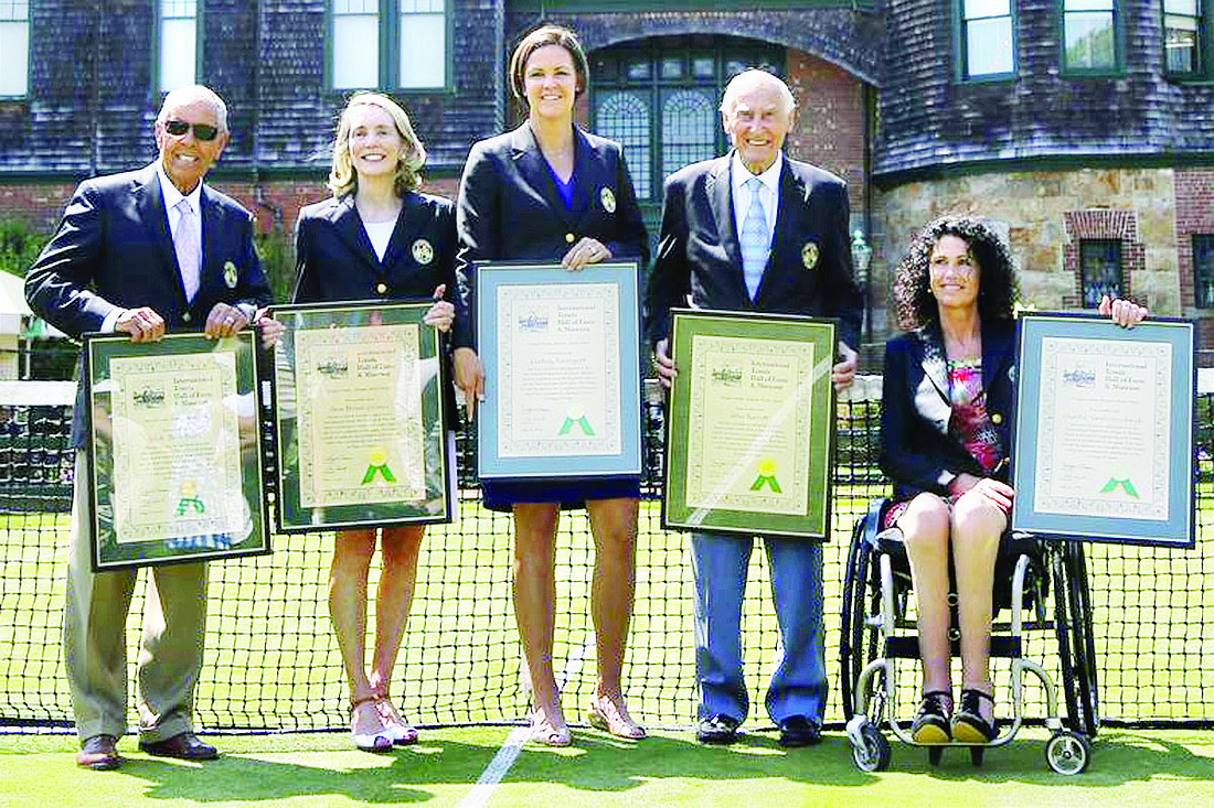 Nick Bollettieri, left, with fellow 2014 International Tennis Hall of Fame inductees. Courtesy photo.